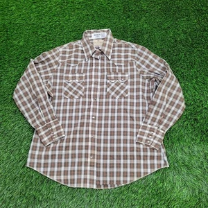 Vintage 90s Western Hippie Button Shirt L/XL 17 22X28 Brown - Picture 1 of 12