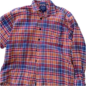 Muskoka Lakes Mens Shirt Flannel Button Up Large Cotton Red Orange Plaid Gorp - Picture 1 of 7