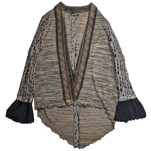 Lee Andersen Beige Black Light Textured Knit Lagenlook Single Button Cardigan M - Picture 1 of 5