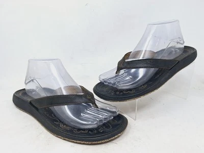 Sandalias OluKai Paniolo para mujer talla 9 chanclas tangas cuero negro cosido Foto 1 de 4