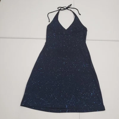 90s Goth Fairy Grunge Jodi Kristopher Dress XL Black Blue Sparkle Halter Party - Image 1 of 4