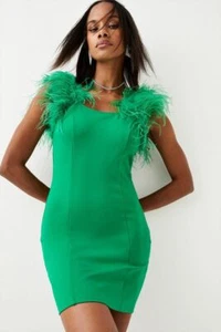 BNWT Karen Millen Feather Strap Ponte Mini Dress Green Size:12 RRP:£129.00 - Bild 1 von 4
