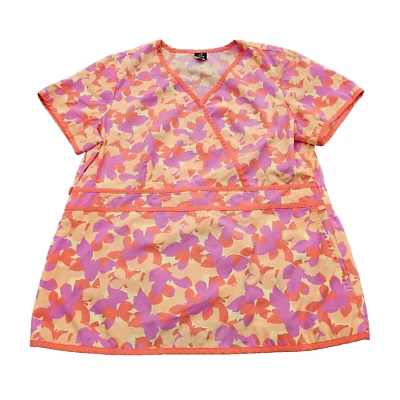 Barco Uniform Medical Scrub Top Womens XL Butterfly allover Print short sleeve - Image 1 of 4