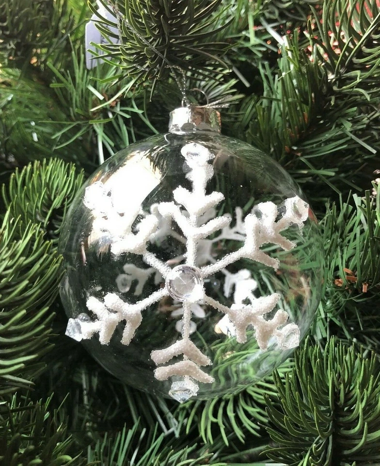 Addobbo albero di Natale palla in vetro con fiocco di neve - Immagine 1 di 1