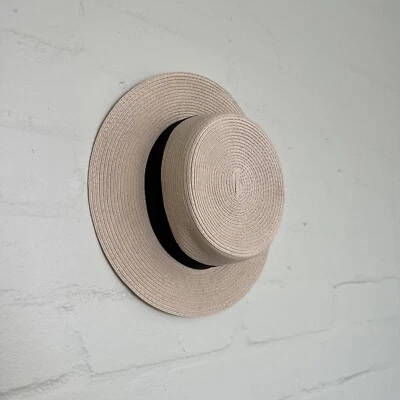 Neutral Toned Straw Bowler Hat with Black Ribbon • Perfect Condition - image 1 of 4