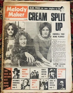 MELODY MAKER HENDRIX CREAM BREAKUP July 1968 MAYALL TYA Jeff Beck Jethro Tull - Picture 1 of 10