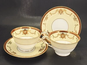 C1940 Noritake Rainbow 3982 Footed Cup & Saucer LOT Gold Red Band Replacement - Picture 1 of 14