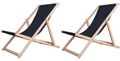 Set mit 2 Strandliege Faltbar  Liegestuhl Holz Gartenliege Strandstuhl Klappbar - Bild 1 von 4