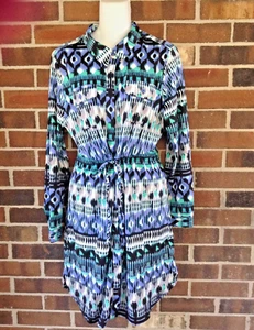 Notations Shirt Dress Stretch Point Collar Turquoise Blue NWT Ladies P Large - Picture 1 of 3
