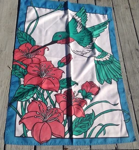 Humming Bird Garden Yard Flag Banner Red Flowers Green Bird 41"X 29" - Picture 1 of 7