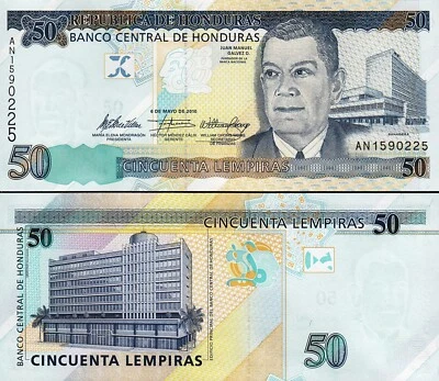 Honduras 50 Lempiras 2010, UNC, P-94b, Prefix AN - Image 1 of 3
