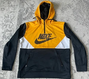 Nike Hoodie Mens XL Black Yellow White 100% Cotton Heavy Sweatshirt Pullover - Picture 1 of 11