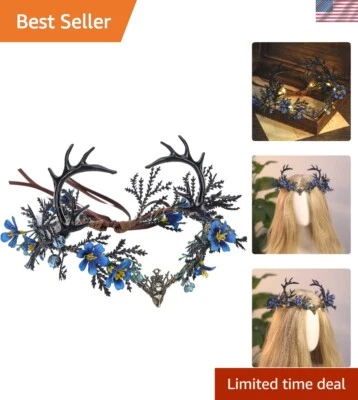 优雅可调节蓝色花朵鹿角皇冠 - 适合文艺复兴活动 — 第 1/4 张图片