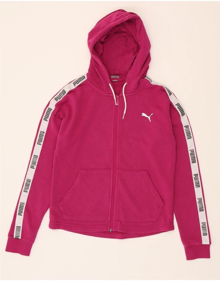 PUMA Womens Graphic Zip Hoodie Sweater UK 14 Medium Pink Cotton DK15 - Image 1 of 3