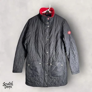 Barbour Women's Quilted Winter Jacket Size 10 Black Warm Coat Red Collar Stylish - Picture 1 of 5