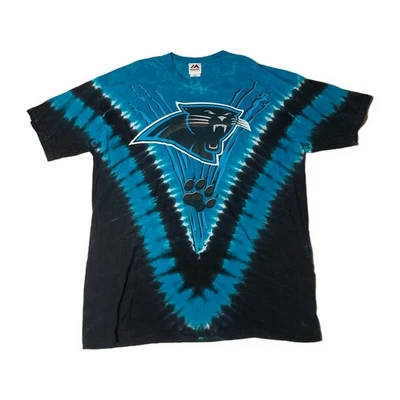 Camiseta vintage años 90 Carolina Panthers Majestic para hombre XL tie dye NFL doble cara Foto 1 de 4