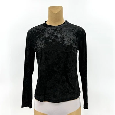 ¡Nuevo! Camisa elástica Allegra K XS negra de terciopelo aplastado manga larga para mujer Foto 1 de 4