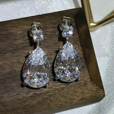 4.20 TCW Pear Lab Cut Created Diamond Drop Dangle Earrings 14K White Gold Plated - Image 1 of 4