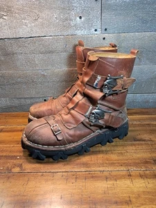 Boseton 1809-1 295 Braun Leder Totenkopf & Knochen Motorradstiefel Herren Größe 13  - Bild 1 von 11