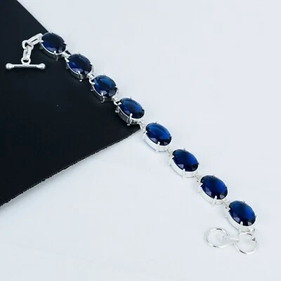 Bracciale In Gemma Zaffiro Blu In Argento 925 Per Regali Di Anniversario - Immagine 1 di 4