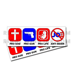 Pro God Pro Gun Pro Life Anti Biden Bumper Anti Joe Stickers Decal 2 pk 9" wide