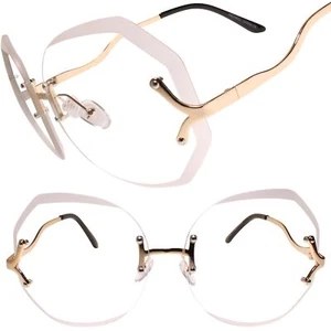 Classic Vintage Oversized Exaggerated Retro Gold Frame Womens Clear Lens Glasses - Picture 1 of 4