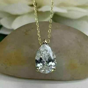 3Ct Pear Cut Lab Created Diamond Women's Pendant 14K Yellow Gold Finish 18"Chain - Picture 1 of 5