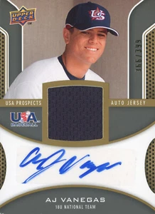OBERDECK 2009 SIGNATUR STARS AJ VANEGAS #USA-AV 366/399 AUTOGRAMM RELIKTKARTE - Bild 1 von 2
