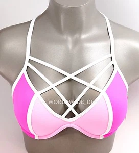 Victoria's Secret PINK Pink & White Colorblock Strappy Front T Back Cage Bikini  - Picture 1 of 2