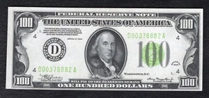 FR. 2152-D 1934 $100 LGS LIGHT GREEN SEAL FRN CLEVELAND, OH UNCIRCULATED - Picture 1 of 2