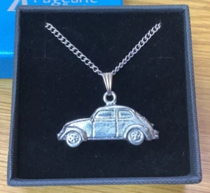 VW Beetle Silver Pewter Pendant On A Chain - Picture 1 of 4