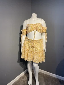 Shein Blumendruck Schulterfrei Kordelzug Crop Top und Rock Größe XL Neu mit Etikett - Bild 1 von 7