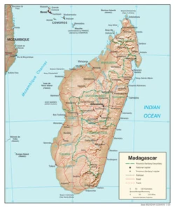 Impresión de póster de mapa fisiográfico de geografía física de Madagascar país nación - Imagen 1 de 1