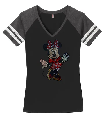 Camiseta para mujer Minnie Mouse Disney Damas Camiseta S-4XL Bling Cuello en V Foto 1 de 2