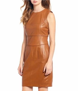 Genuine Leather Dress, Handmade Celebrity Lambskin Black Leather Dress,Plus Size - Picture 1 of 9