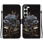 Black Flower Premium Leather Case Cover For Samsung Motorala Moto Iphone