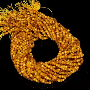Natural Yellow Cats Eye Gemstone Round Smooth Beads 4X4.5 mm Strand 15" EB628 - Picture 1 of 3
