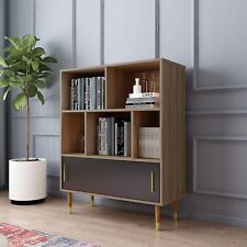 Cube Bookshelf 3 Tier Bookcase with Doors Retro Wood Storage Organizer Shelf