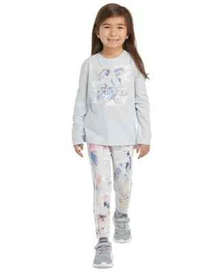 Adidas Long-Sleeve T-Shirt & Printed Leggings Set Girls 6 Halo Blue Crew Neck - Picture 1 of 23
