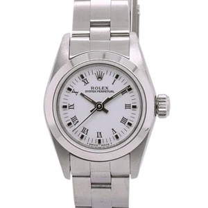 BOX&PAPERS ROLEX OYSTER PERPETUAL 76080 LADIES WHITE INDEX DIAL SMOOTH 25MM - Picture 1 of 5
