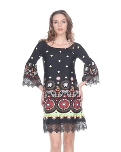 Rakel Kleid mit Glockenärmeln, Spitzensäume, elastischer U-Boot-Ausschnitt, floraler Spitzenprint - Bild 1 von 12