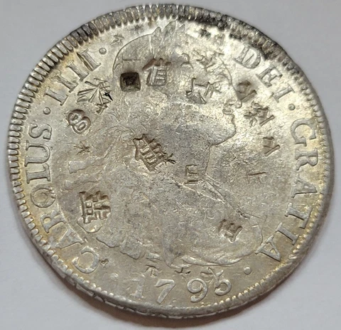 1795 Spanish Colonial Silver 8 Reales AU Chopmarks Cartwheel Luster Bolivia D217 Cover