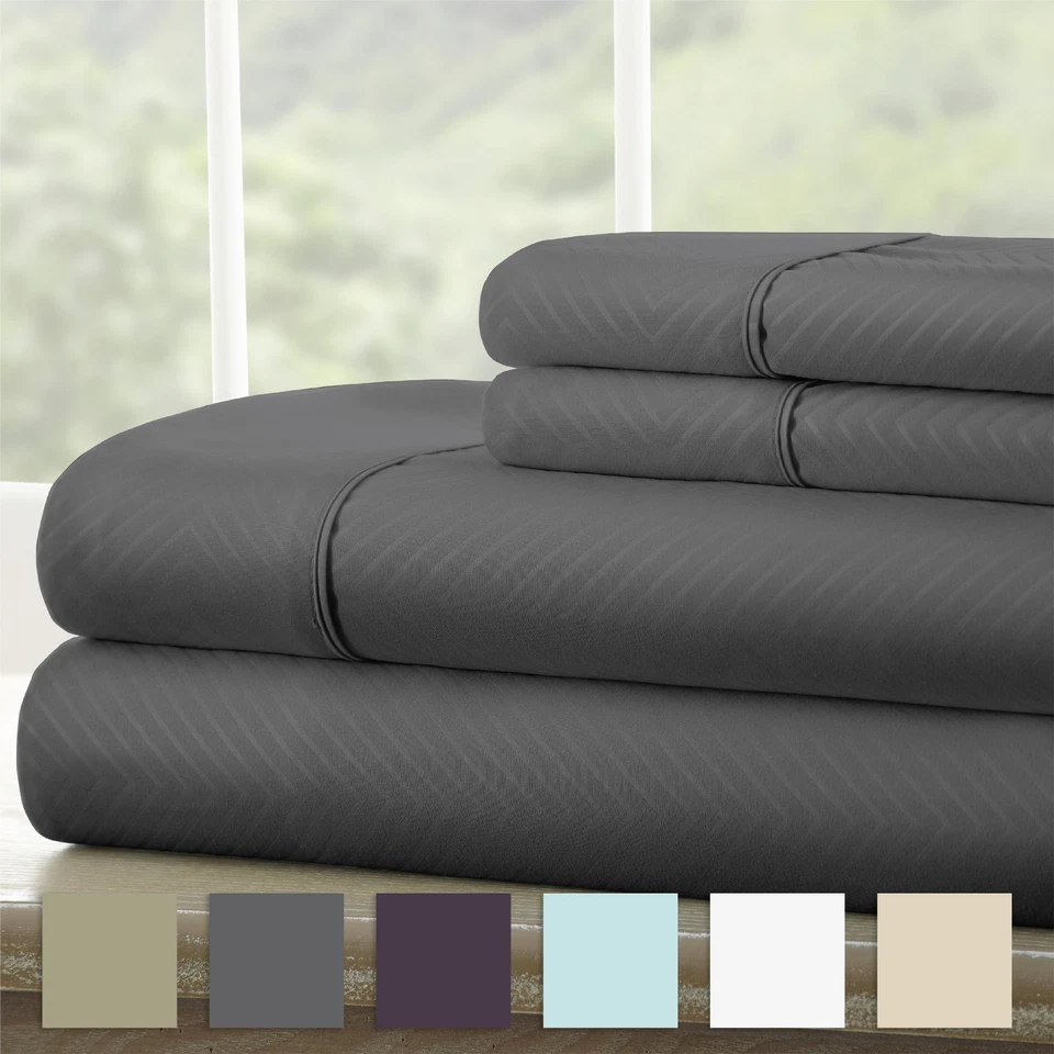 iEnjoy Home Embossed Chevron Pattern 4 Piece Quality Sheet Set King Gray Sheets