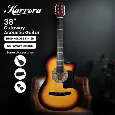 38in Karrera Acoustic Guitar Steel Strings Carry Bag Shoulder Strap Sun Burst - image 1 of 4