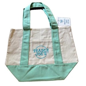 TRADER JOE's 2025 Pastel Mini Canvas Reusable Tote Bag, Natural + Mint Green - Picture 1 of 9
