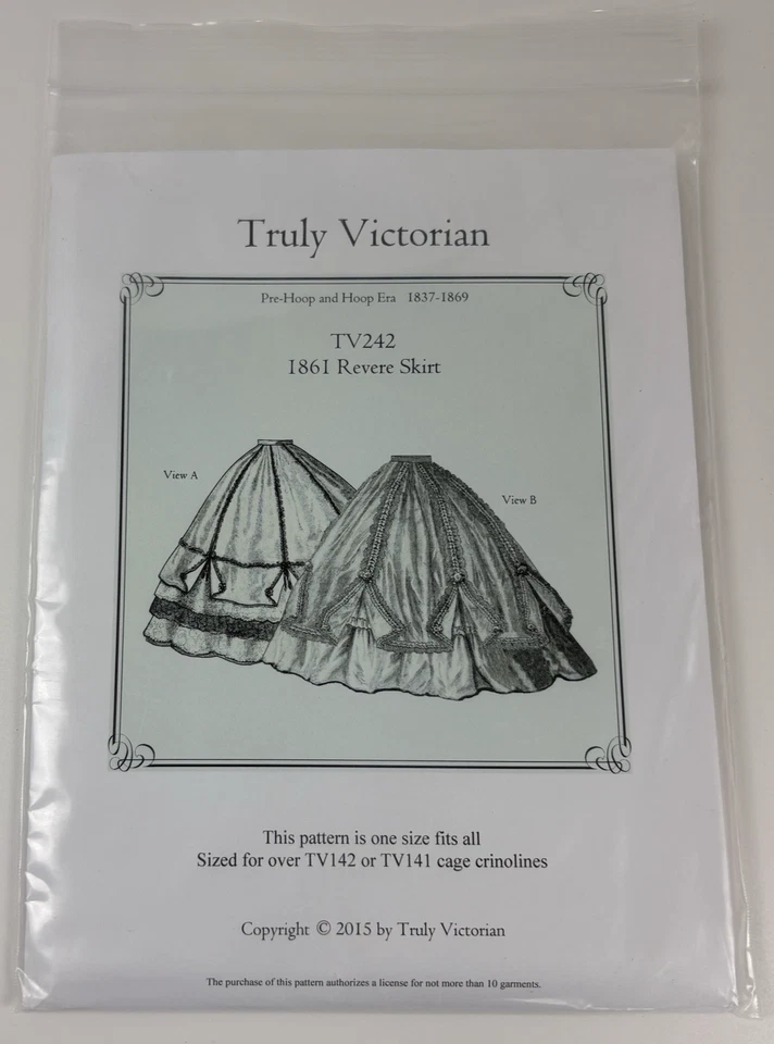 TV242 Truly Victorian 1861 Revere Skirt Sew Pattern One Sz Fits All NIP Hoop Era - Image 1 of 4