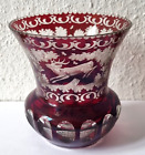Sehr schne rubinrote Biedermeier Vase - berfangglas & schnem Schliff um 1850