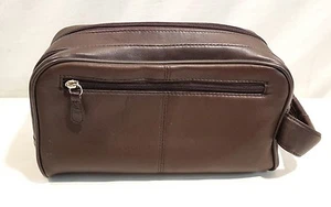 Men's Genuine Leather Black Shave Kit Toiletry Bag Top And Side Zippers  - Picture 1 of 11