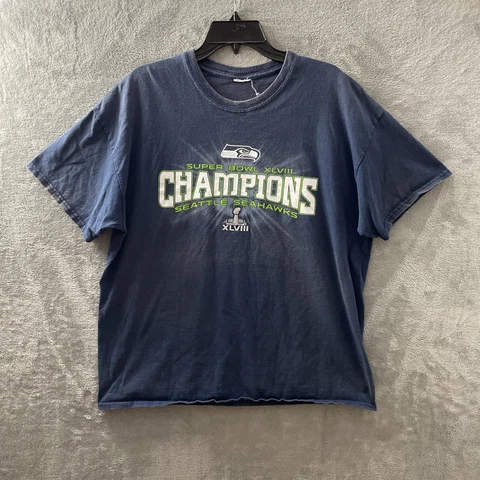 Seattle Seahawks Super Bowl Champions 2014 Adult L Blue Crew Neck Short Sleeve Cover