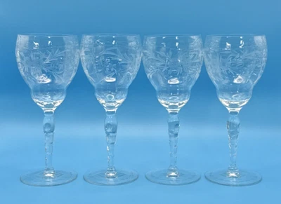Juego de 4 copas de vino pequeñas vintage Rock Sharpe Libbey flores cortadas 6" T Foto 1 de 4